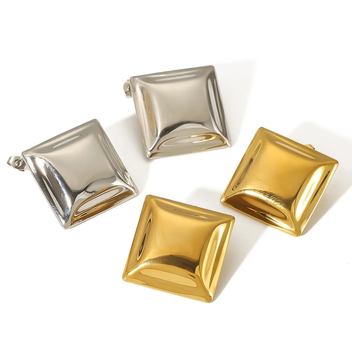Women's Trendy Geometric Square Stud Earrings 18k Gold Plated Stainless Steel with Zircon Tarnish Free Wholesale Bulk