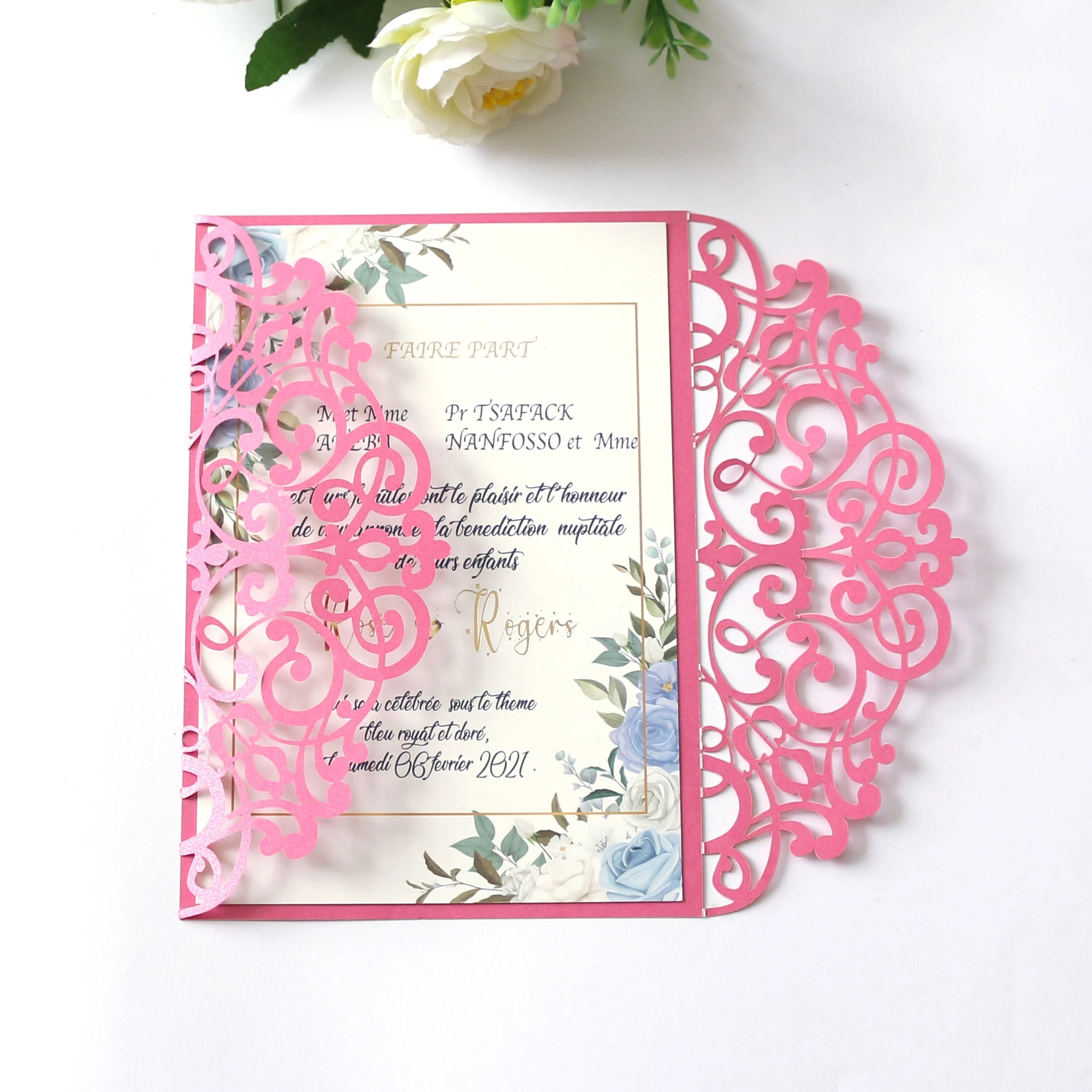 Popular Lover Gift Simple Stylish Laser Cut Cards White Wedding Invitation with Envelope