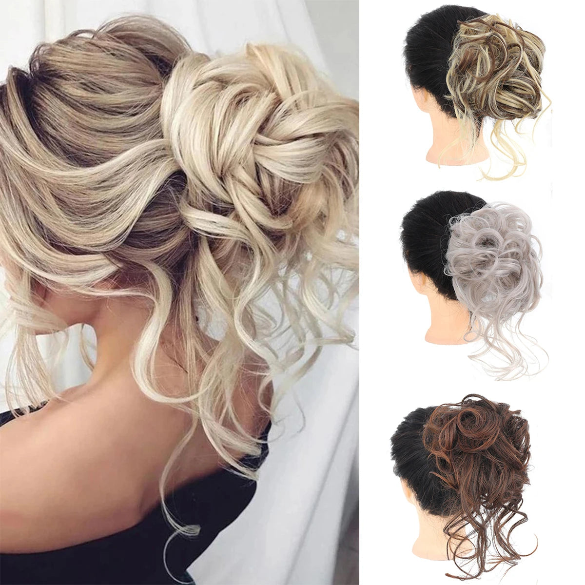 Women Lady Scrunchie Updo Wrap Curly Messy Bun Hair Piece Hair Extensions Accessories