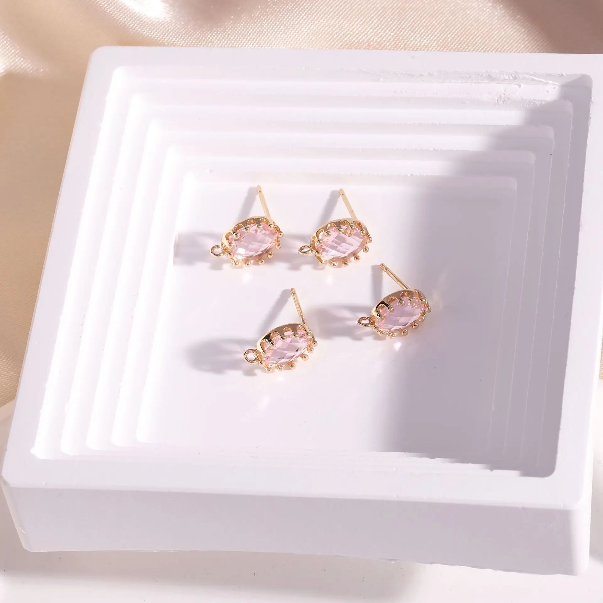 18k Gold-plated Single Loop Colored Crystal Oval Earrings Glass  Pendant for DIY  Accessories Earrings