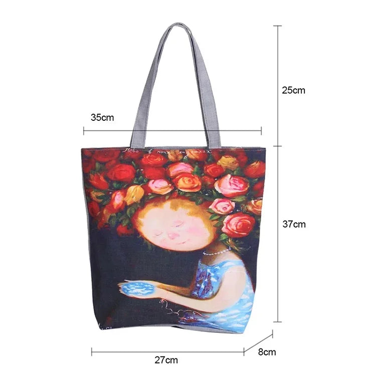 High End Flower Printing Customized Heavy Large Capacity Eco Friendly Tote Cotton Canvas Shopping Bag