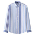 RNSHANGER New Men's Autumn Breathable Fashion Business Wedding Work Cotton Button Point Collar Color Stripe Commuter Long Sleeve