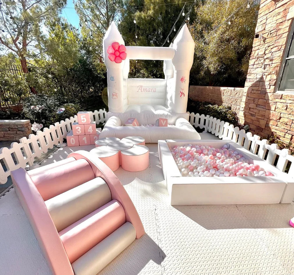 Hot Sale Summer Soft Play Equipment  White and pink Soft Play Set  for Kids Party Rental Play Outdoor Playground