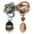 Fashion Beautiful Boho Women Jewelry 8mm Natural Stone Crystal Glass Necklace Big Stone Drop Pendant Necklace