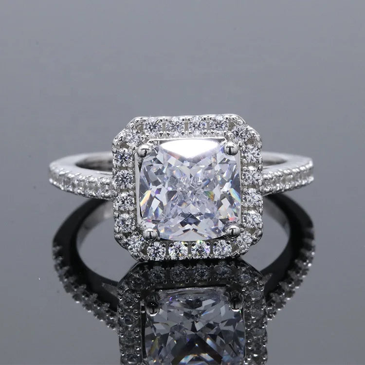 Fashion Engagement Wedding Silver 925 2.5 Carats Cushion Cut Moissanite Ring