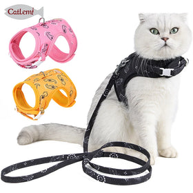 Durable Comfortable Polyester Cat Harness and Leash Reversible Design with No Pull Feature for Dogs