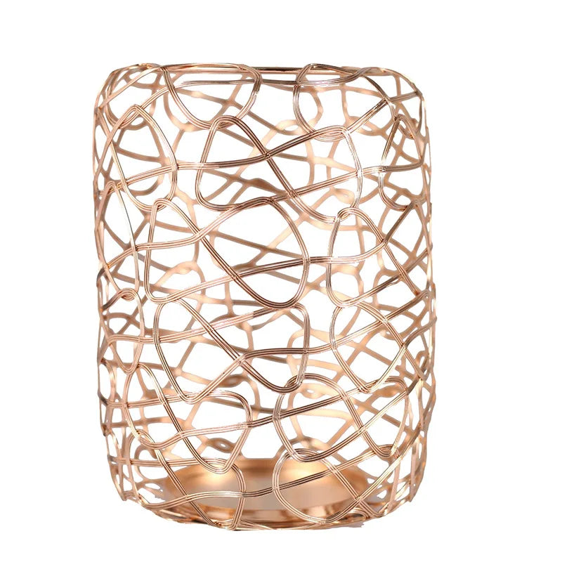 Creative Home Decoration New Design Geometric Electroplated Hollow Metal Candlestick Holder