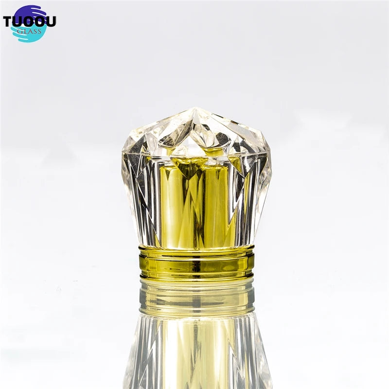 Tuoou In Stock Wholesale Custom logo Fancy Plastic Surlyn Clear Crystal Acrylic Luxury Lid Neck 15mm Perfume Bottle Over Cap