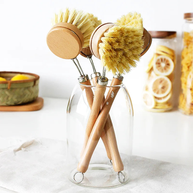 Pot Dish Brush Natural Detergent Bamboo SISAL Fiber for Kitchen Cleaning Brush
