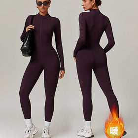 Fashion Women's Warm Gym Jumpsuit Zipper Long Sleeve Jumpsuit Good Quality Yoga Gym Fitness Jumpsuit for Women