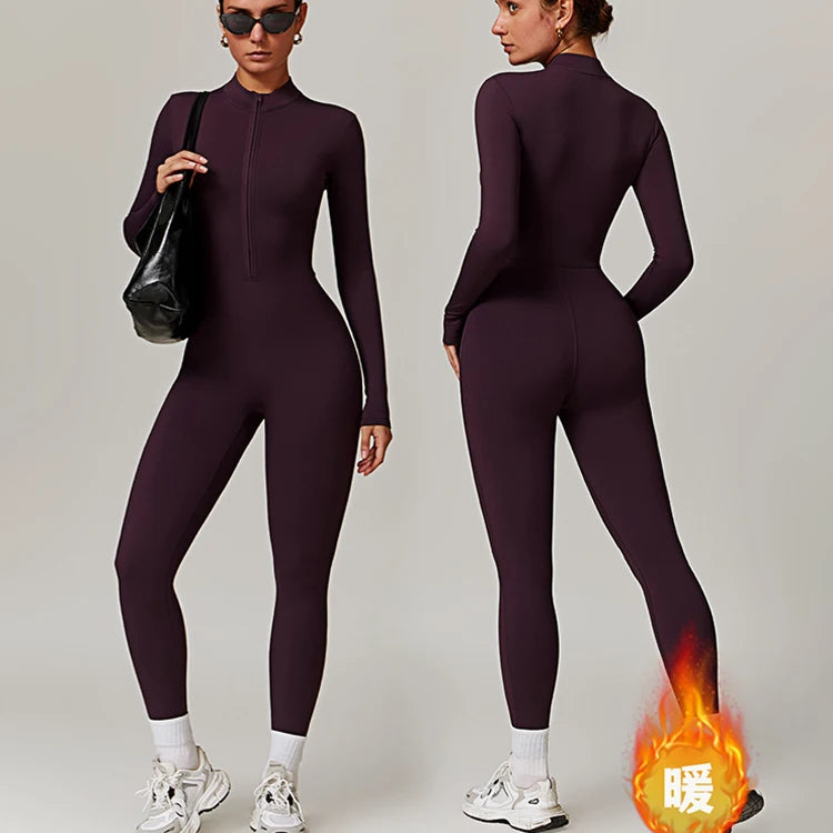 Fashion Women's Warm Gym Jumpsuit Zipper Long Sleeve Jumpsuit Good Quality Yoga Gym Fitness Jumpsuit for Women