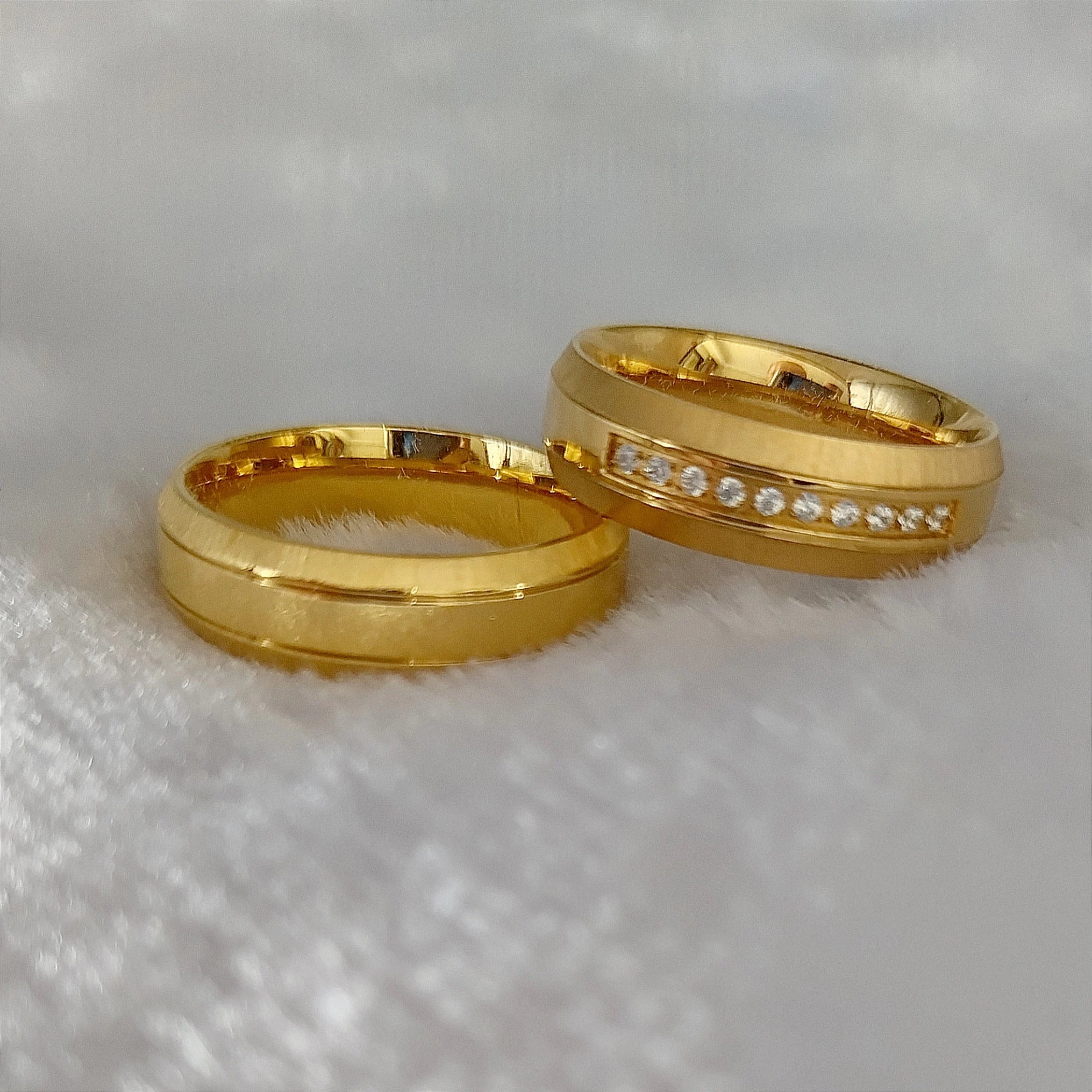 Couple 24k Gold Plated Wedding Rings Stainless Steel Jewelry Women Anel Bague Anillos Eheringe Snubni Prsten Ringar Anelli
