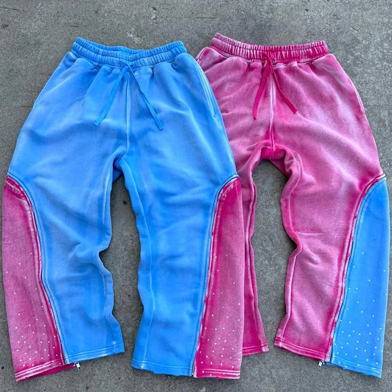Custom Baggy Wide Leg Flare Men Acid Wash Cotton Sweatpants Essentials Straight Leg 500 Gsm French Terry Sweatpants Baggy Pants