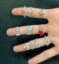 Fashion Pink No Fade Diamond S925 Sterling Silver Ring Weddings Party Fine Real Silver 925 Rings for Women Girl