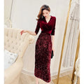 Women's French Autumn/Winter New Vintage Style Small Black Skirt Slim Wrap Hip Skirt Spliced Sequin Split Velvet Dress