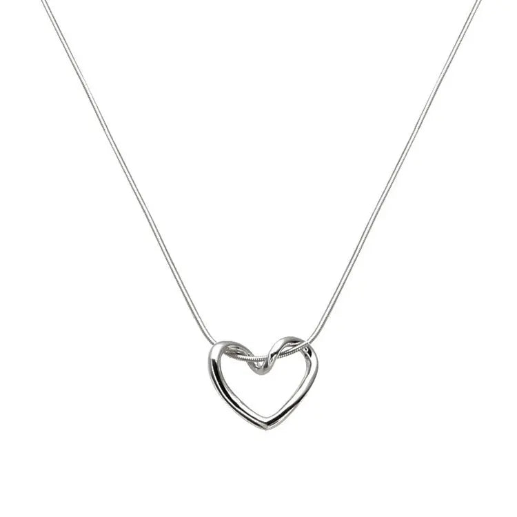 SC Fashion All-match Stainless Steel Necklace Korean Luxury Silver Color Removable Wrapped Hollow Heart Necklace for Women