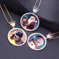 68MM Hip Hop Crown Hook Round Zircon Photo Frame Memory Pendant Iced Out Large Circle Sublimation Charm Picture Necklace Jewelry MegaBDM