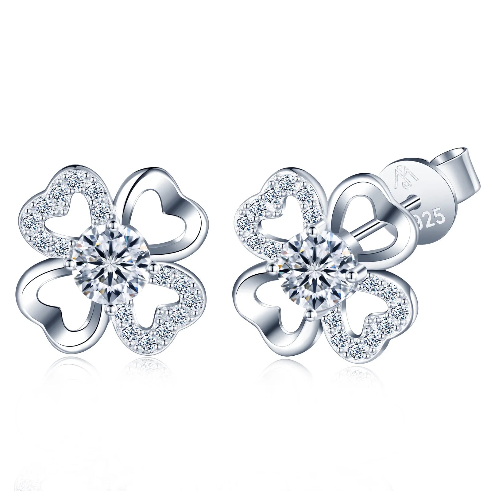 Wholesale Quality 925 Silver Women's 0.5ct Moissanite Stud Earrings Four Leaf Clover Fashion Jewelry