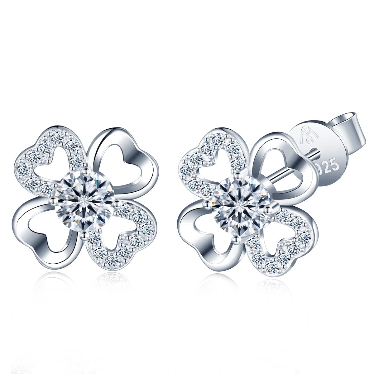 Wholesale Quality 925 Silver Women's 0.5ct Moissanite Stud Earrings Four Leaf Clover Fashion Jewelry MegaBDM