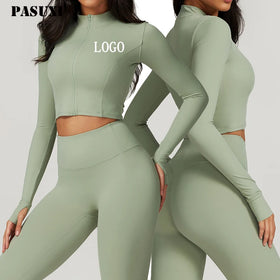 PASUXI Plus-size Yoga Zipper Quick Dry Running Jackets Long Sleeve Outdoor Fitness Gym Training Coat Lady Yoga Running Top