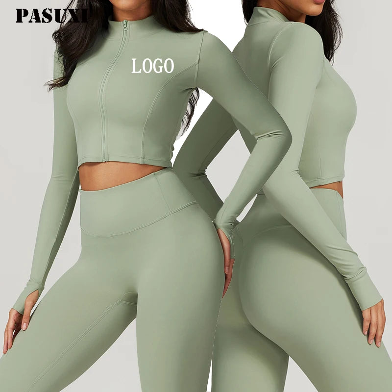 PASUXI Plus-size Yoga Zipper Quick Dry Running Jackets Long Sleeve Outdoor Fitness Gym Training Coat Lady Yoga Running Top