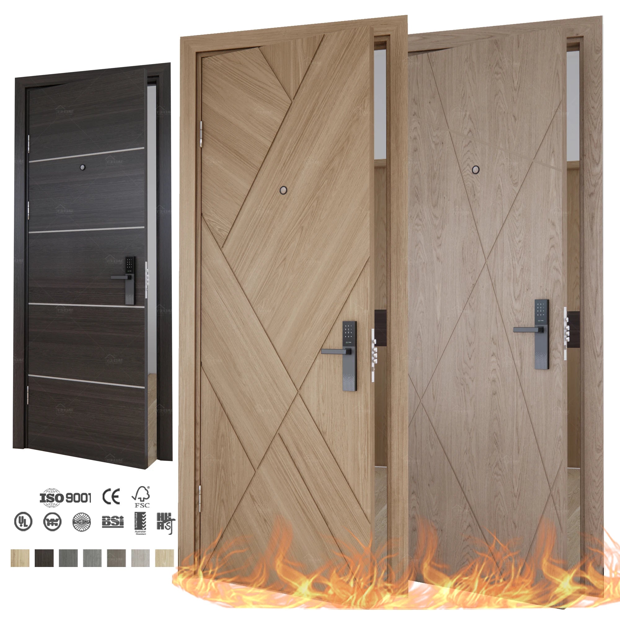 Engineered Project Soundproof Hotel Room Door with Frame Safety Design Hotel Wood Internal Fire Doors