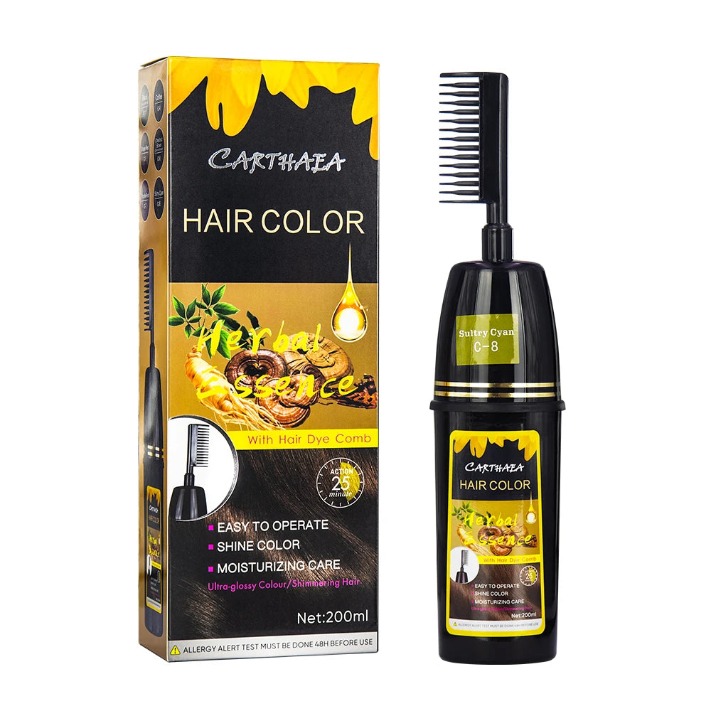 Carthaea Brand Manufacturer Hair Color Herbal Permanent Black Hair Dye Shampoo With Comb OEM Custom Herbal Hair Dye Shampoo