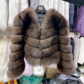 Factory Direct Sales One Wholesale Winter Warm Fluffy Horizontal Stripe Full Sleeve Women's Real fox Fur Jacket Fur Coat Girl