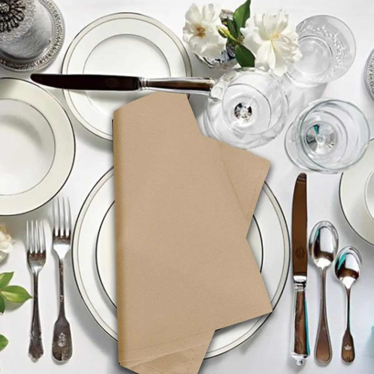 Classic Handmade Ivory Colored 100% Polyester Wedding Washable Restaurant Dinner Cloth Table Napkins for Wedding Decoration