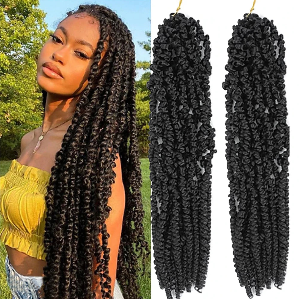 18-Inch Passion Twist Crochet Extensions Pre-Looped Braids for Black Women Natural Black Bug Color Made High Temperature Fiber