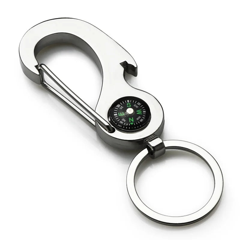 Vintage Fashion Multifunctional Keychain Creative Outdoor Compass Bottle Opener with Carabiner Made of Durable Zinc Alloy Metal