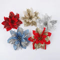 Factory Bulk Sale 15cm Artificial Glitter Poinsettia Flowers for Christmas Valentine's Day Easter Tree Decoration Wedding Party