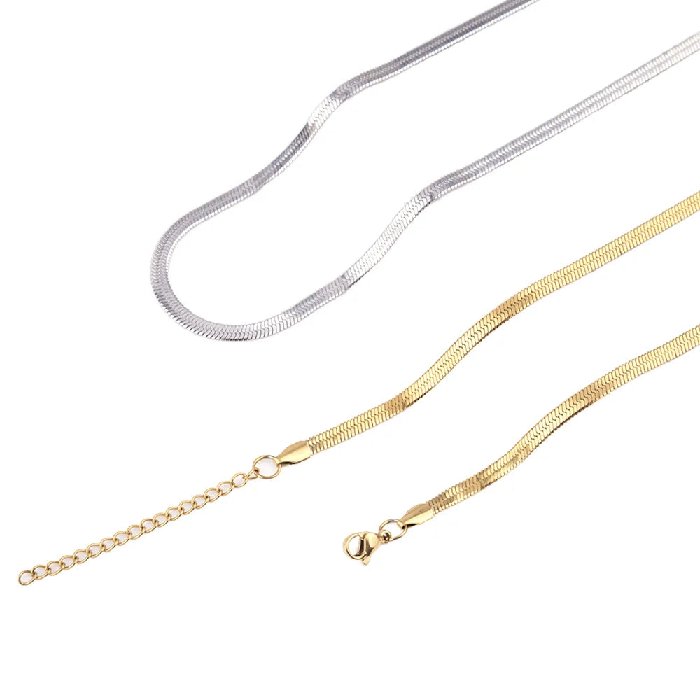 OEM Simple Fashion  Jewelry Stainless Steel Gold Plated Flat Snake Chain Necklace