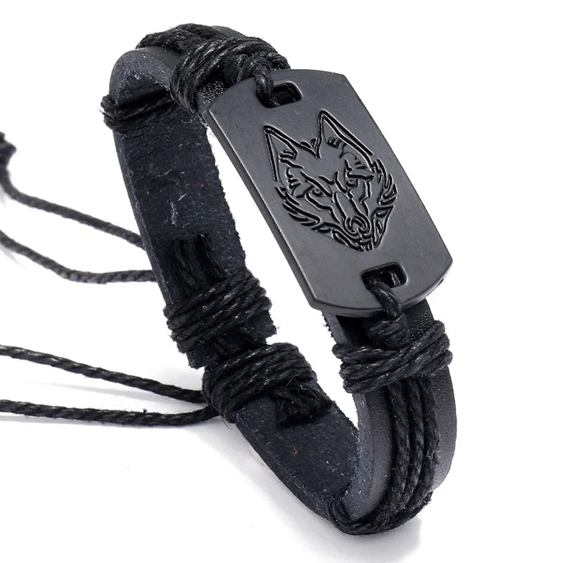 Hot Selling Black Wolf Accessories Handmade Woven Leather Bracelet Punk Style Jewelry Men Bracelets