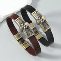 Vintage Leather Cuff Bracelets for Men Easy Hook with Metal Skull Design Simple and Elegant Genuine Leather Bangle