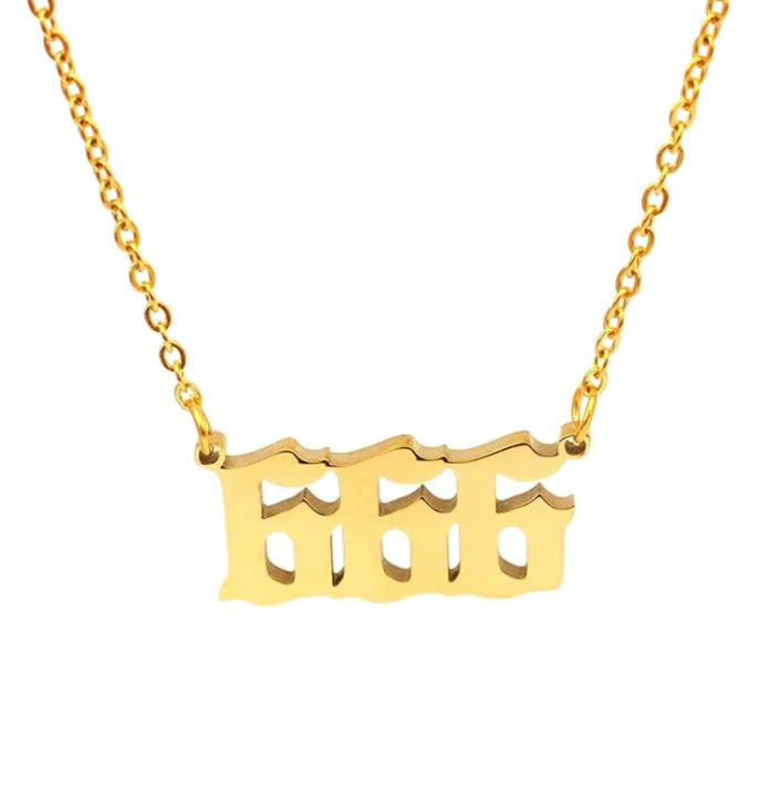 18k Gold Stainless Steel Birth Year 111-999 Necklace Personalized Old English Arabic Year Number Pendant Necklace