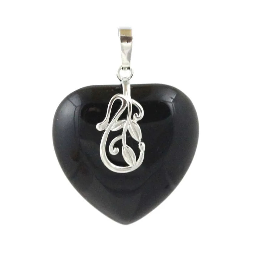 Hongzhuo Wholesale Natural pink Quartz Black Obsidian Chakra Healing Crystal Stone Heart Shape Pendant Women Fashion Necklace Jewelry