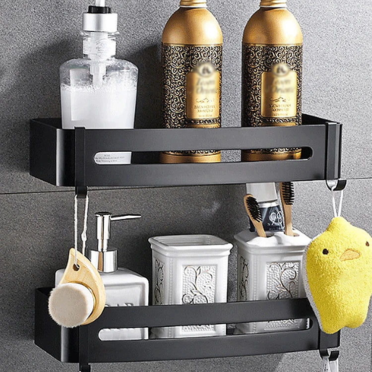 Wall Mounted Corner Shower Caddy Shelf with Hooks Adhesive Bathroom Toilet Kitchen Storage Organizer No Drilling Required