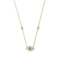 LOZRUNVE Pave Diamond Oval Emerald Gemstone Evil Eye Pendant Necklace Women