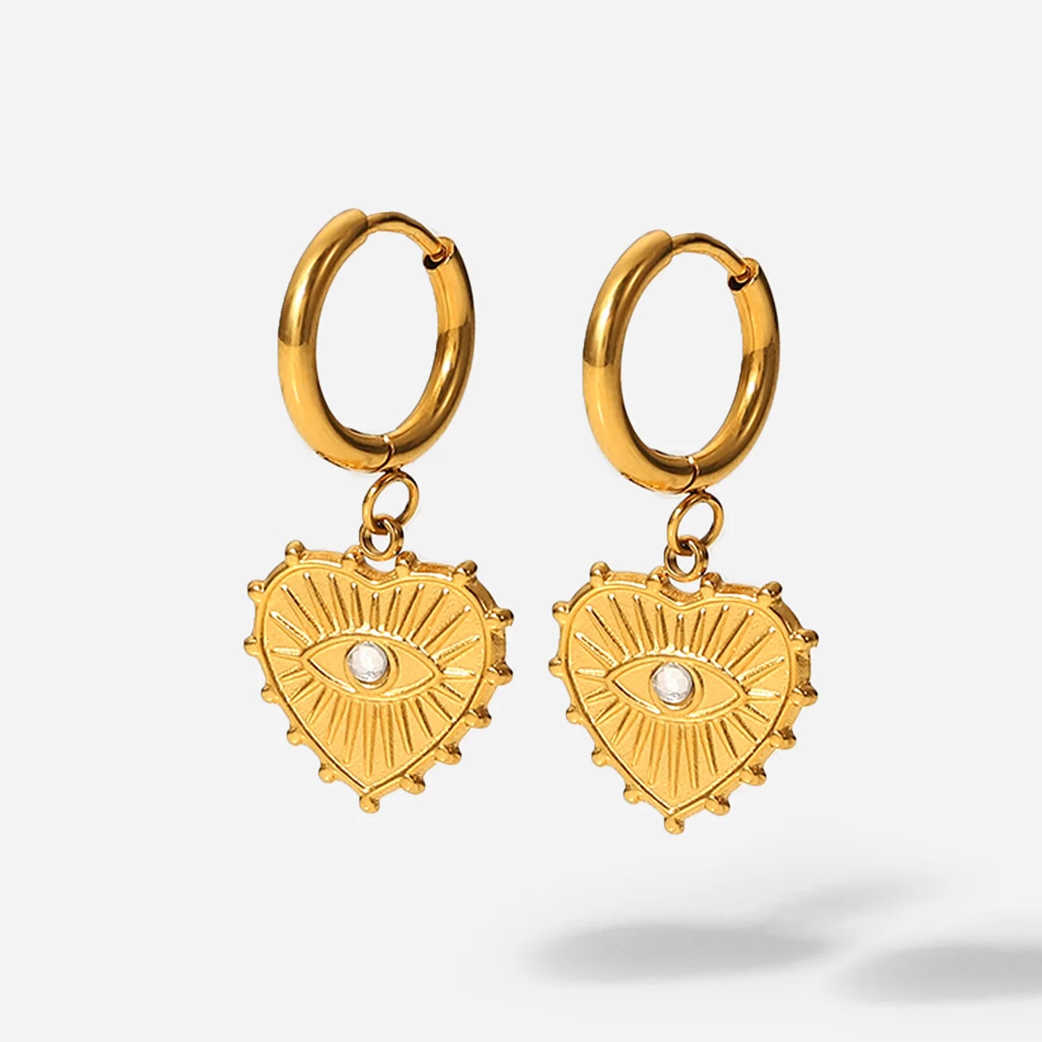 ORDRM heart shape 18k gold plated stainless steel fashion jewelry evil eye earrings