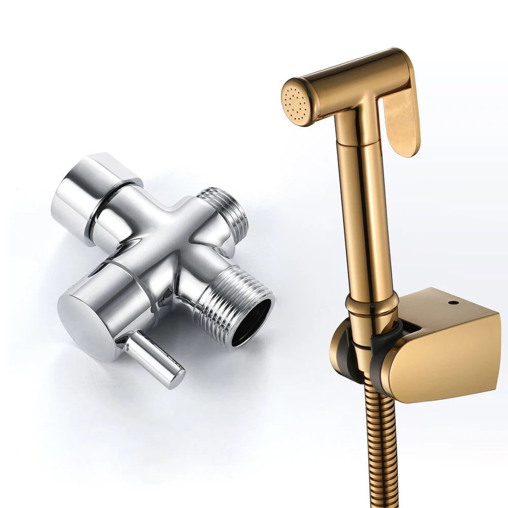 Brushed Gold Uncoated Brass Bidet Sprayer with Easy Installation Easy Cleaning Solid Bathroom Faucet Toilet Bidet Sprayer Valve