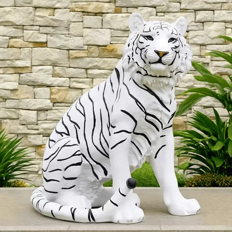 Majestic White Tiger Resin Statue with Realistic Stripes Garden Decor for Lawn Pathway Lifelike Animal Sculpture for Home Yard