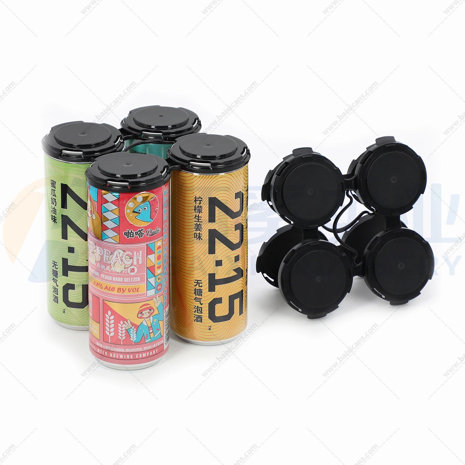 4 Pack Plastic Black Beer Carriers Can Holders for 202 Beer Cans