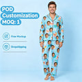 Custom Face Pajamas Set Button Down Personalized Photo PJs Long Sleeve Birthday Party POD Sleepwear MOQ 1 Dropshipping