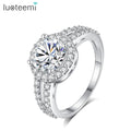 LUOTEEMI Designs Customizable Engagement CZ Halo Diamond Ring 2 Carat Cubic Zirconia 2 Bands Halo Engagement Rings