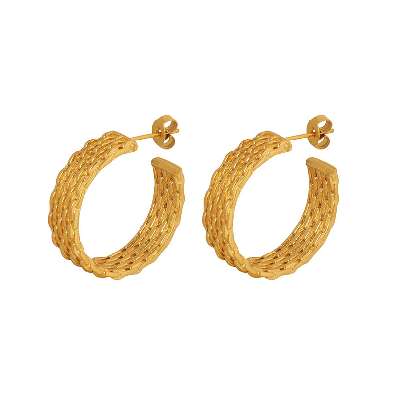 Factory Wholesale C Shape Earrings Stainless Steel Braided 18K Gold Plated Earrings