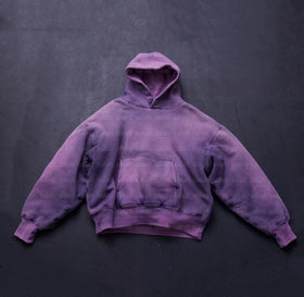 Custom 500 GSM Thick Cotton French Terry Boxy Heavyweight Pullover Plain Blank Sun Faded Vintage Acid Wash Hoddie Hoodie for Men