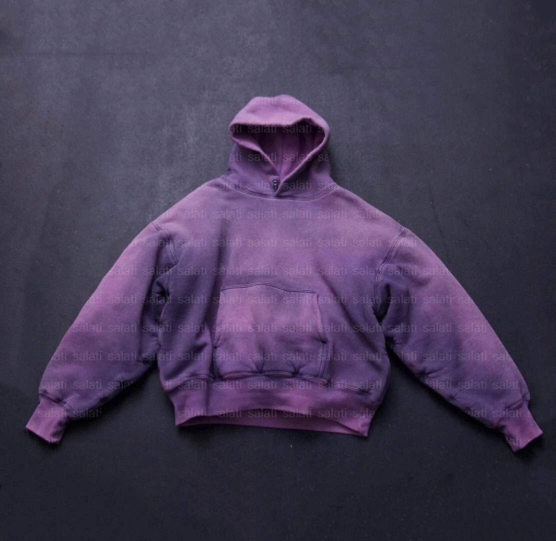 Custom 500 GSM Thick Cotton French Terry Boxy Heavyweight Pullover Plain Blank Sun Faded Vintage Acid Wash Hoddie Hoodie for Men
