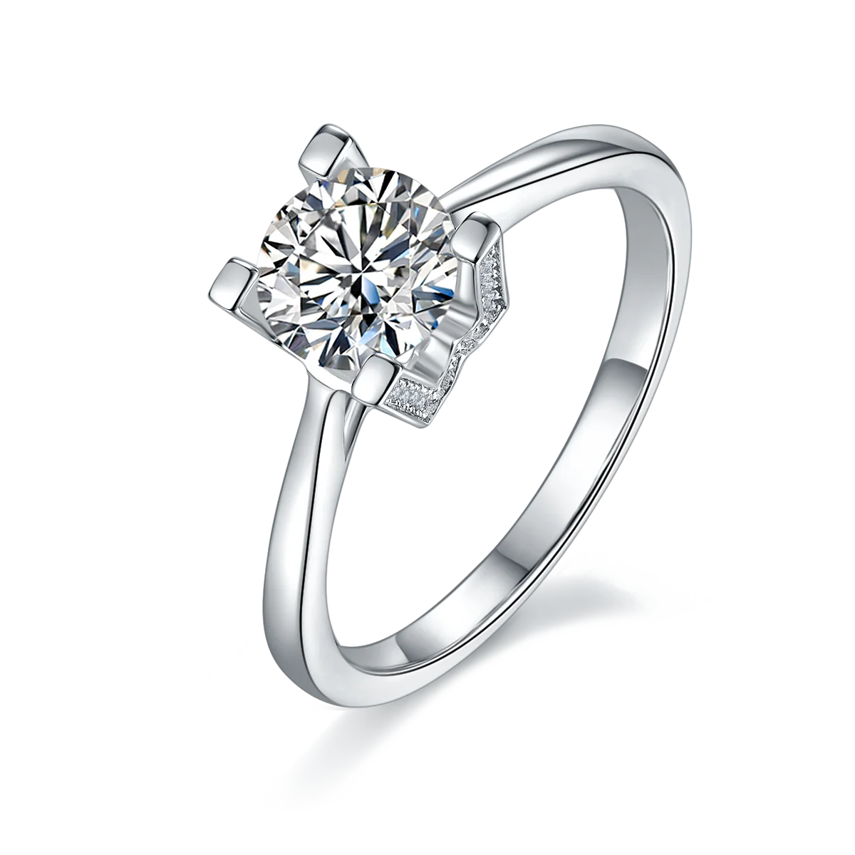Wish Jewelry Simple 925 Sterling Silver White Gold Plated Certificate D Vvs Color Moissanite Engagement Ring