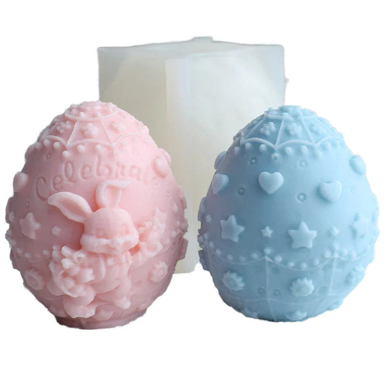 Cartoon Carving Easter Rabbit Egg Shape Candle Silicone Molds DIY Soap Making Chocolate Candle Gypsum Cake Decoration Tools